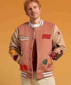 Colm Dillane Starbucks x KidSuper Team PSL varsity jacket featuring unique collaboration design and premium streetwear style