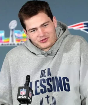 Be A Blessing hoodie by Drake Maye with modern fit, vibrant print, and sports fan fashion appeal