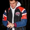 Drake Maye Patriots varsity jacket featuring classic New England team colors with bold embroidered logos and sporty design