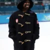“Erin Jackson Milano Cortina 2026 Winter Olympics coat featuring a sleek insulated design inspired by the Olympic winter games.”