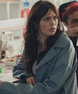 Niamh McCormack Everything Now 2023 leather trench coat women’s long black leather coat front view