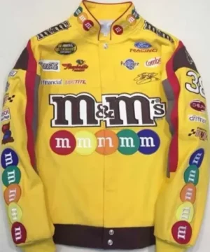 George Jacobs M&M racing jacket with vibrant logo design, durable fabric, and iconic track-ready fashion appeal