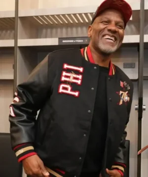 25th Anniversary George Lynch Philadelphia 76ers jacket designed with iconic NBA branding and versatile streetwear look