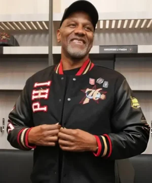 George Lynch 25th Anniversary 2001 Philadelphia 76ers jacket featuring commemorative sports design and premium fan apparel