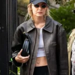 Gigi Hadid Distressed Black Leather Jacket