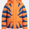 Greymon orange puffer jacket, bold anime-inspired winter outerwear for fans