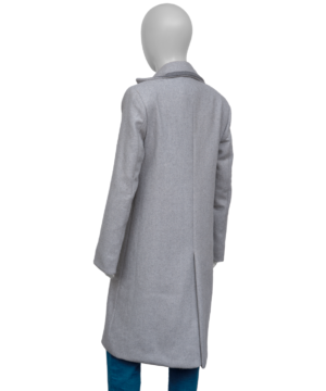 “Principal Larissa-inspired grey coat from Netflix’s Wednesday, classic stylish jacket for fans and collectors.”