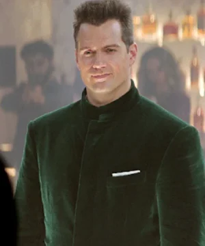 Henry Cavill Argylle 2024 green velvet blazer with rich texture, tailored fit, and elegant cinematic fashion appeal