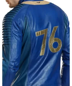 Cosplay-style Fallout Vault Dweller jacket showcasing iconic blue leather design and durable construction