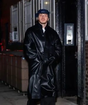 Jack Harlow NYC 2026 black leather coat featuring a sleek celebrity-inspired street style look