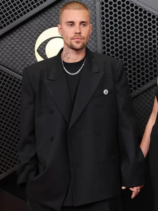 Justin Bieber 68th GRAMMY Awards blazer featuring sleek red carpet style and celebrity-inspired tailoring
