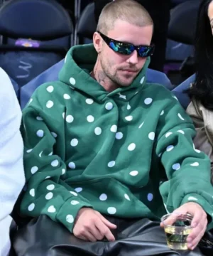 Justin Bieber LA Lakers Game Green Hoodie celebrity inspired NBA fan streetwear pullover hoodie