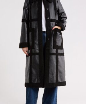 General Hospital 2026 black shearling coat worn by Nazneen Contractor with modern tailored fit and luxe texture appeal