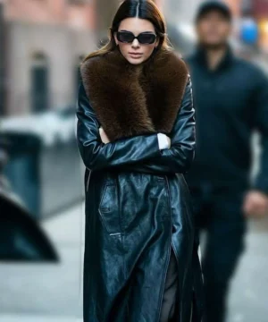 Kendall Jenner NYC Leather Trench Coat women’s celebrity inspired long black leather coat