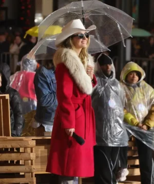 Celebrity inspired Lainey Wilson parade coat showcasing warm winter fabric and stylish detailing