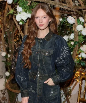 Milan Fashion Week Larsen Thompson blue denim jacket stylish casual women’s fashion piece