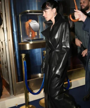 Paris Fashion Week Lily Allen black trench coat, elegant high-fashion celebrity coat