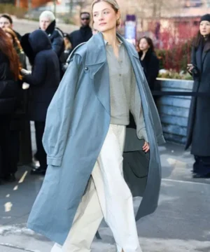 Louisa Jacobson Calvin Klein fashion show coat featuring minimalist tailoring and modern runway elegance