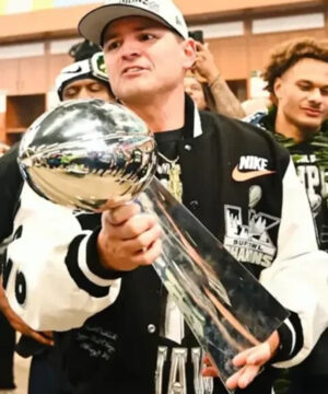 Official Seattle Seahawks Nike Super Bowl LX Champions black destroyer jacket featuring wool body and leather sleeves