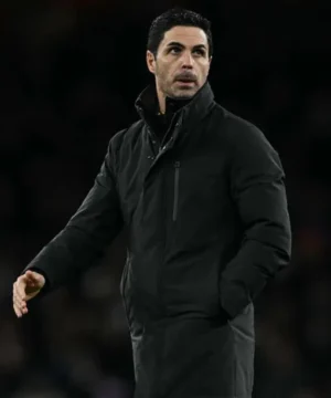 Football inspired Mikel Arteta touchline puffer jacket combining warmth comfort and professional teamwear look