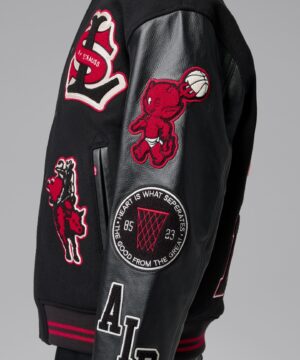 2026 Celebrity All Star Game varsity jacket worn by Mookie Betts designed with ribbed cuffs and snap-button front