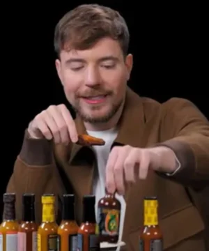 Hot Ones jacket by MrBeast with modern fit, statement graphics, and casual streetwear appeal