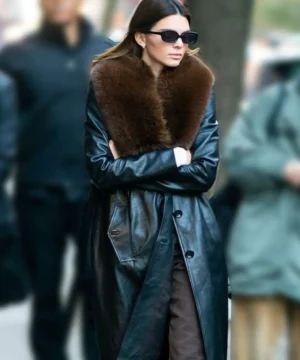 Celebrity inspired Kendall Jenner leather trench coat elegant women’s long leather fashion coat