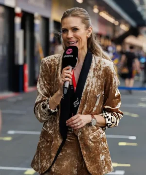 Nicki Shields Jeddah E-Prix blazer with elegant fit, premium fabric, and Formula E event fashion appeal