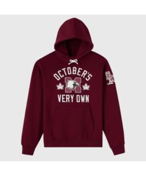 OVO McMaster University burgundy hoodie featuring premium cotton blend and sleek university-inspired streetwear design