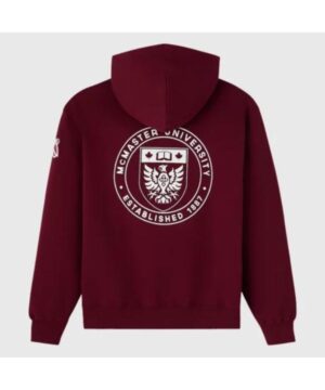 McMaster University hoodie by OVO in rich burgundy color with modern fit and embroidered logo detailing