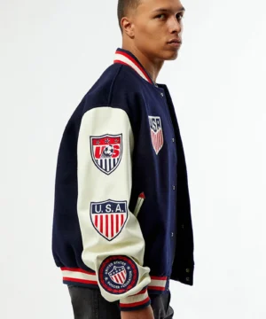 US Soccer collaboration jacket with Jeff Hamilton and Pacsun branding, modern fit, and sporty fashion appeal
