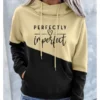 Perfectly Imperfect two-tone hoodie featuring a modern color-block design with premium casual streetwear styling
