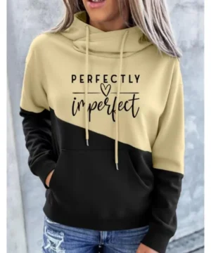 Perfectly Imperfect two-tone hoodie featuring a modern color-block design with premium casual streetwear styling