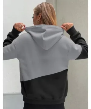 Two-tone Perfectly Imperfect hoodie with contrast panels, soft fabric texture, and everyday urban fashion appeal