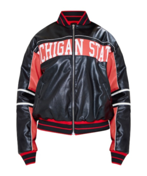 Petite oversized varsity bomber jacket graphic design casual everyday fashion outerwear