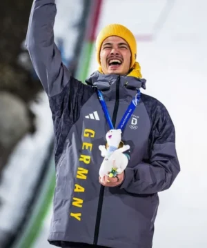 Philipp Raimund Milano Cortina 2026 Winter Olympics jacket featuring official Olympic design and premium insulated outerwear