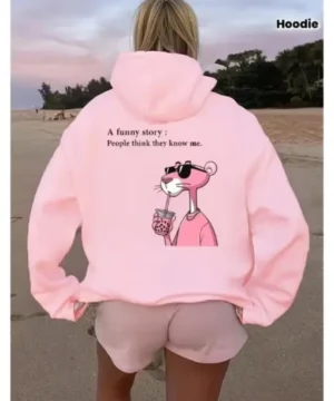 Cartoon-inspired Pink Panther hoodie with vibrant print and comfortable everyday wear