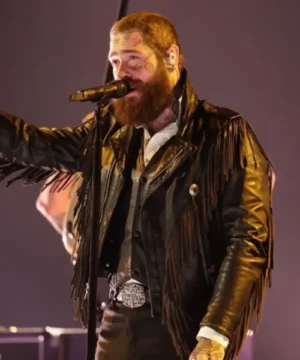68th GRAMMY Awards Post Malone fringe jacket with statement design and modern urban fashion appeal