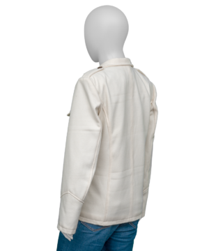 “Celebrity-inspired white jacket worn by Robin Wright in The Girlfriend with minimalist modern tailoring.”