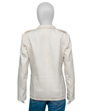 “The Girlfriend TV show Robin Wright white coat with structured fit and luxury outerwear appeal.”