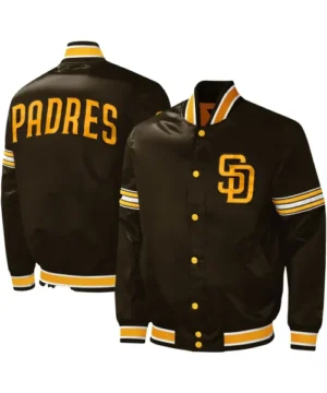 San Diego Padres Starter brown varsity jacket featuring classic team-inspired design and premium casual outerwear