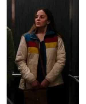 Sandra Nears Rainbow Jacket from School Spirits Season 3, colorful celebrity-inspired TV show outerwear