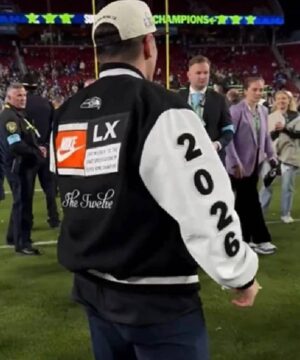 Seattle Seahawks Super Bowl LX Champions destroyer jacket with embroidered team patches and bold championship design