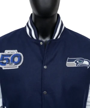 Official Seattle Seahawks 50th Season jacket with classic varsity design and long full sleeves