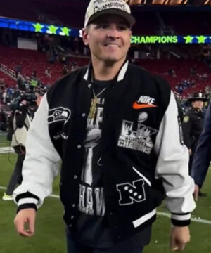 Seattle Seahawks Super Bowl LX Champions destroyer jacket with embroidered team patches and bold championship design