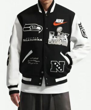Super Bowl LX champions Seattle Seahawks full-snap destroyer jacket showcasing fan pride and premium sportswear style