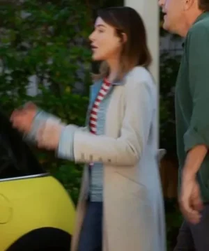 Christa Miller inspired long coat from Shrinking Season 3 showcasing minimalist design and sophisticated wardrobe aesthetics