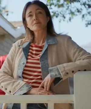 “Shrinking Season 3 Christa Miller long coat featuring a stylish TV-show inspired winter fashion design.”