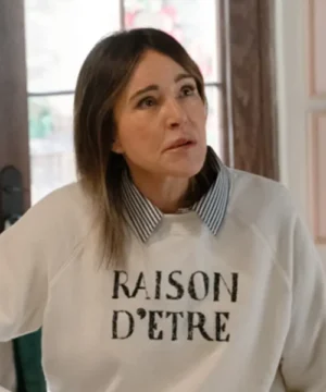 Christa Miller Raison D’etre sweatshirt from Shrinking Season 3, stylish TV show inspired fashion