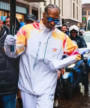 “Snoop Dogg 2026 Winter Olympics jacket, Milano Cortina Torchbearers themed collectible jacket for fans and sports lovers.”